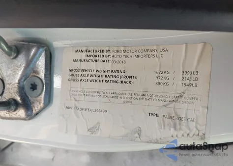 2018 Ford Focus Se z USA, uszkodzony, nr VIN 1FADP3FE4JL296499